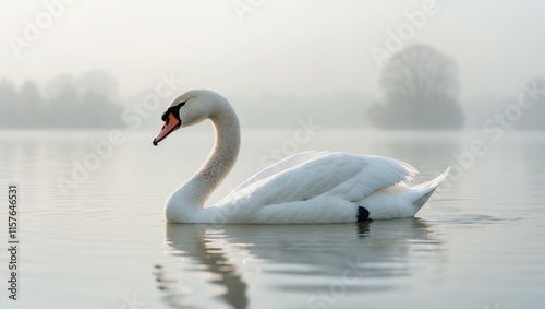 a white swan that is floating in the water