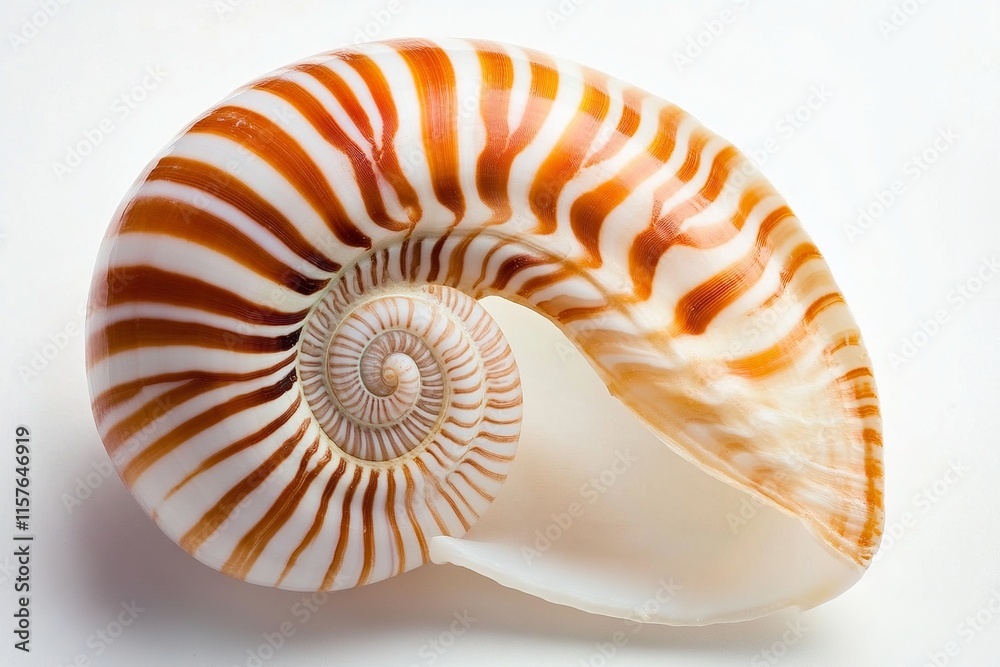 Isolated seashell showcasing intricate grooves with balanced light and shadow details Isolated seashell showcasing intricate grooves with balanced light and shadow details