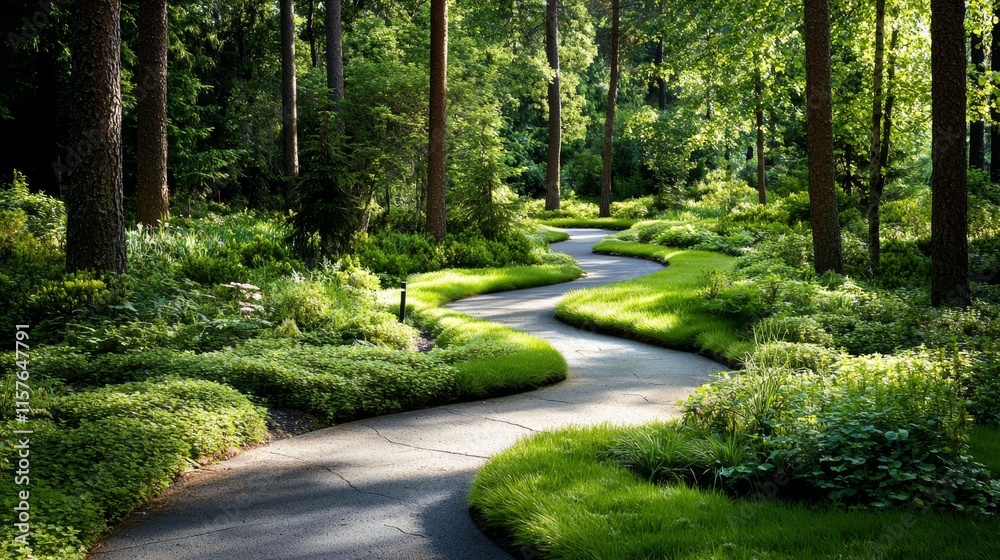 Fototapeta premium Serene Winding Path Through Lush Green Landscape