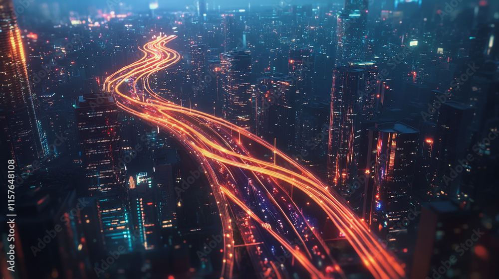 Obraz premium Smart digital Innovation city with connection network reciprocity over the cityscape. of future smart wireless digital city and social media networking systems that connects people with in city