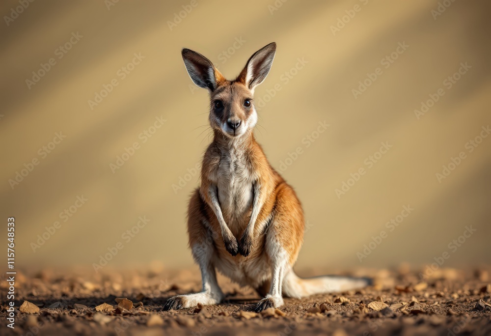 Cute kangaroo wearing Australian flag scarf. Patriotic animal for Australia Day, travel, and wildlife themes. Great for posters and greeting cards.