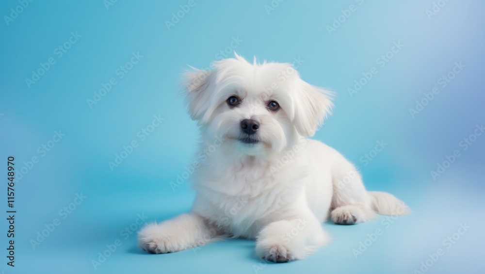 cute fluffy white dog sitting on a bright blue background cute fluffy white dog sitting on a bright blue background