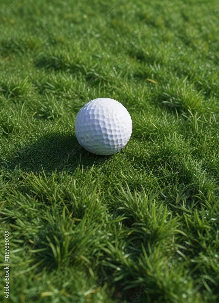 Golf ball on lush green grass with subtle texture and shading, nature, landscape Golf ball on lush green grass with subtle texture and shading, nature, landscape