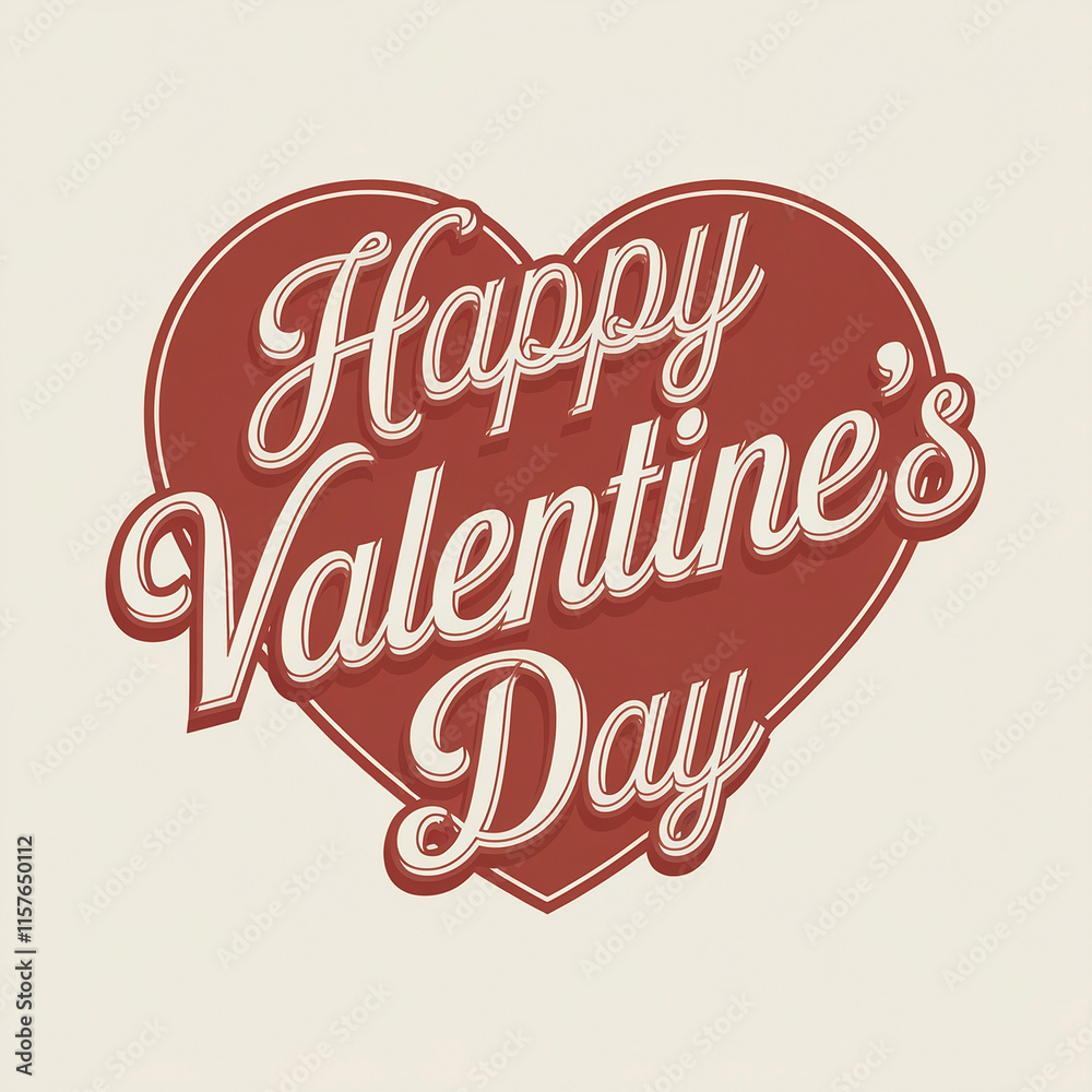 Red heart shape with the inscription Happy Valentines Day. Retro style. Greeting card for Valentines Day. Design application. Top view. Place for text. Red heart shape with the inscription Happy Valentines Day. Retro style. Greeting card for Valentines Day. Design application. Top view. Place for text.