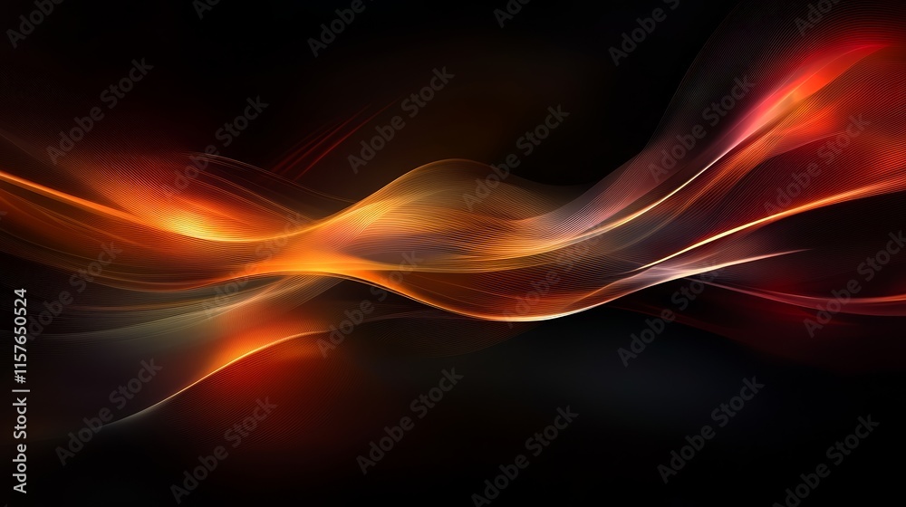 Fototapeta premium Abstract fiery orange and red wave design on black background