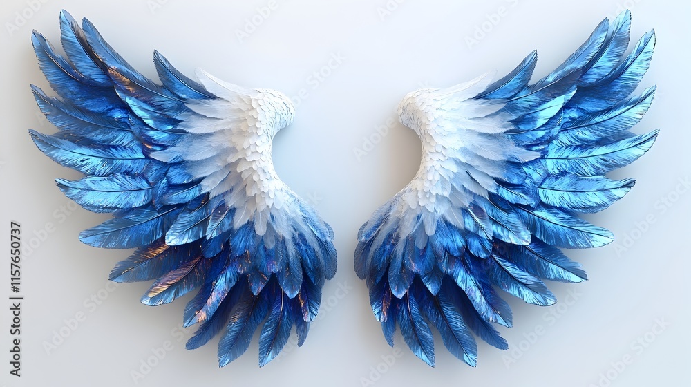 Obraz premium Majestic Azure Angel Wings Glowing in Ethereal 3D Rendering