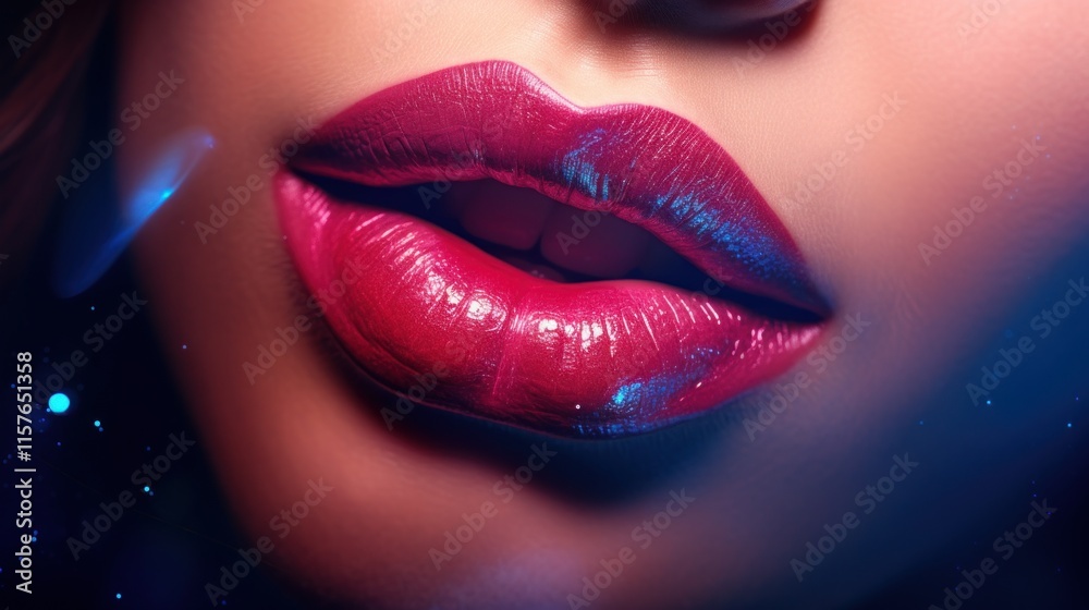 Fototapeta premium Glossy Red Lips with Blue Highlight