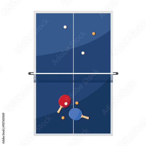 Ping pong table, tennis table with rackets and balls on white background. Sports equipment. Sport.