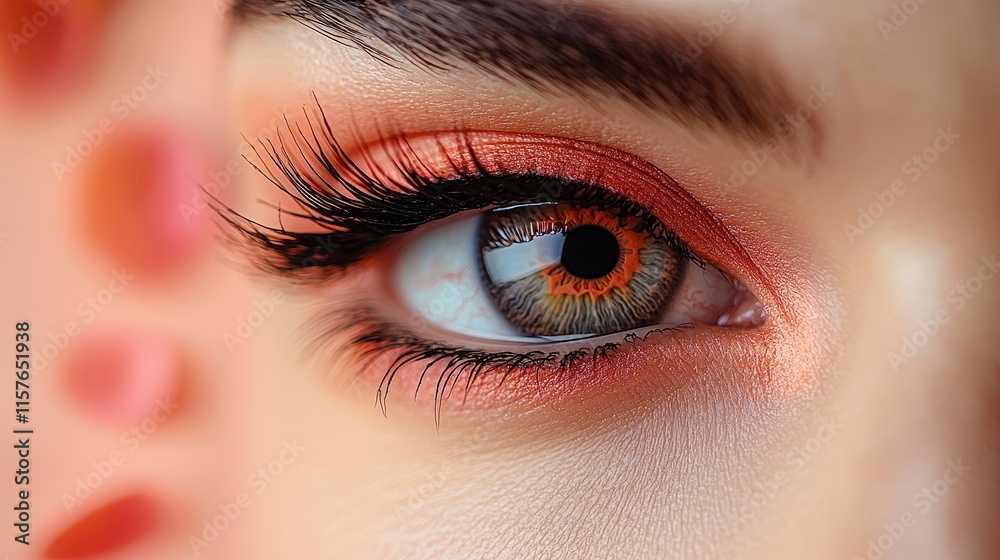 Close-up of beautiful eye with vibrant makeup and petals Close-up of beautiful eye with vibrant makeup and petals