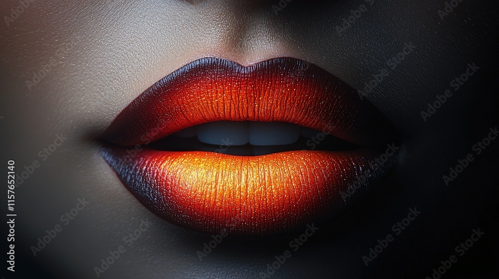 Close-up of glossy lips with vibrant gradient and warm lighting Close-up of glossy lips with vibrant gradient and warm lighting