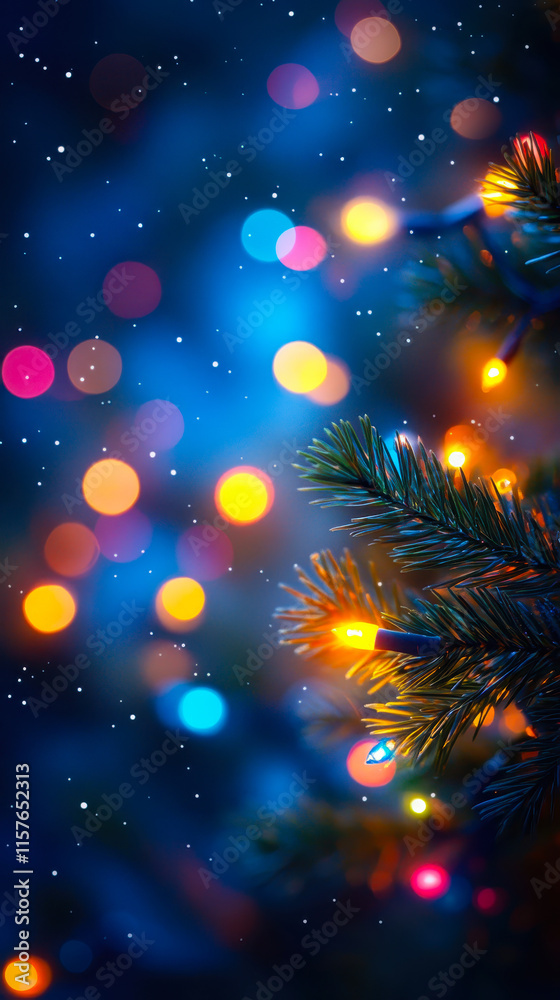 Obraz premium Vibrant Christmas Lights on Dark Background with Bokeh Effect for Holiday Decor Concept