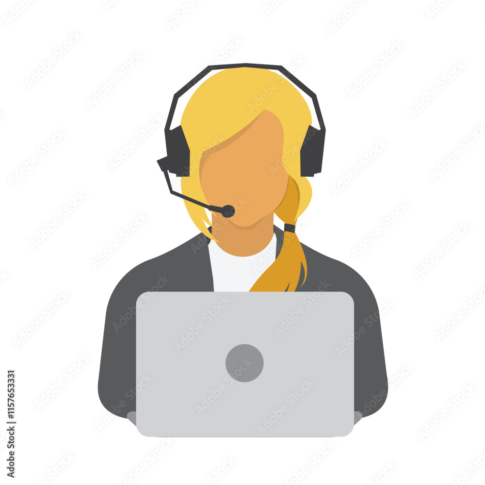 Virtual assistant with headphones and laptop vector illustration Virtual assistant with headphones and laptop vector illustration