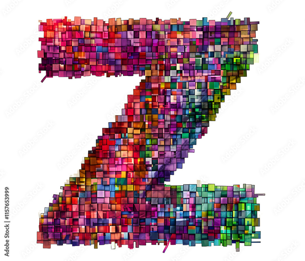 Obraz premium English Alphabet Z made of purple and green coloured squares on white background High quality image