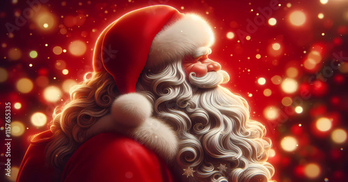 Christmas. Santa Claus with a big white beard on a red background. cartoon  Generated AI