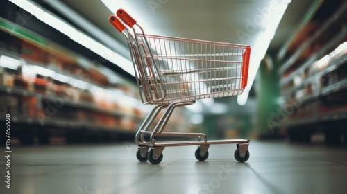 Wallpaper Mural Empty Shopping Cart in Grocery Store Aisle Torontodigital.ca
