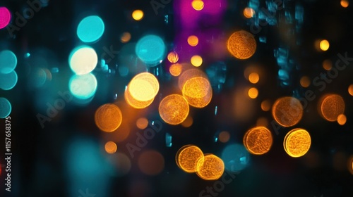 Colorful abstract background with glowing bubbles and lights creating a vibrant atmosphere at nighttime