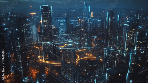 Wallpaper Mural Smart digital Innovation city with connection network reciprocity over the cityscape. of future smart wireless digital city and social media networking systems that connects people with in city Torontodigital.ca