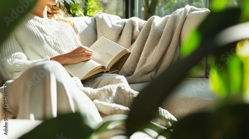 Cozy Living Room Scene with Person Reading