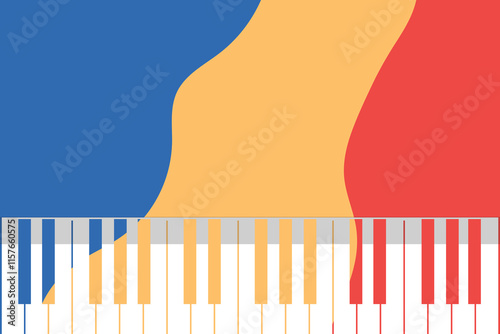 An illustration of a piano colored in the colors of Romania flag