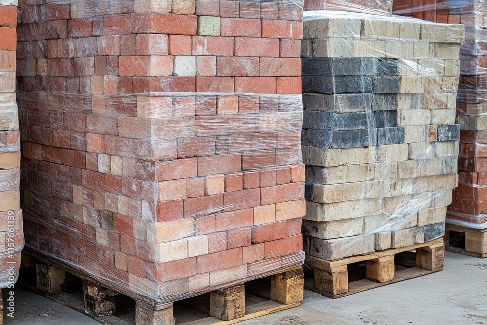 Collection of neatly stacked bricks for construction at a supply yard Collection of neatly stacked bricks for construction at a supply yard