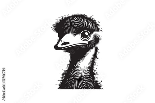 simple black-and-white baby emu chicken vector silhouette isolated on a white background