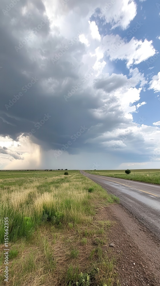 Dark Storm Clouds Gather Over Kansas Landscape as Rain Approaches From the Horizon. Generative AI Dark Storm Clouds Gather Over Kansas Landscape as Rain Approaches From the Horizon. Generative AI