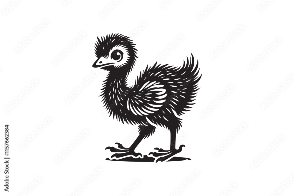 simple black-and-white baby emu chicken vector silhouette isolated on a white background