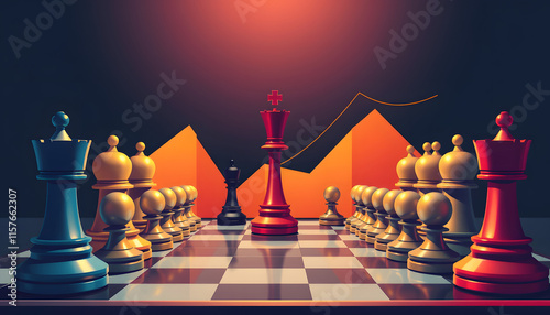 Competitor analysis with chess kings. Market competition, vector style. isolated with white highlights