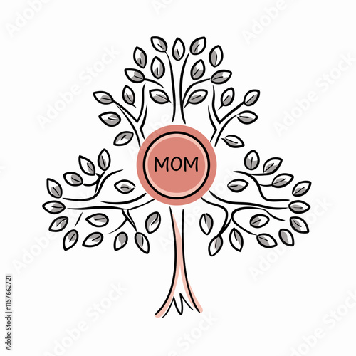 Tree with "Mom" center in soft pink and black