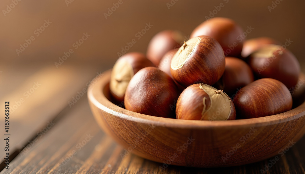 Roasted Chestnuts in Wooden Bowl - A Seasonal Delight Roasted Chestnuts in Wooden Bowl - A Seasonal Delight