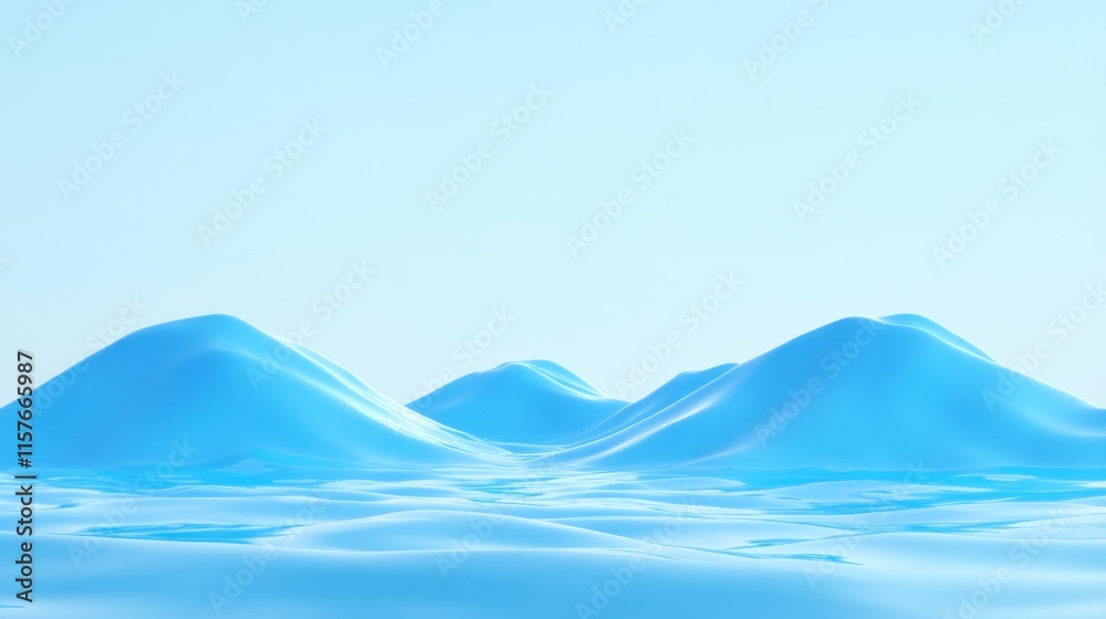 Serene Blue Ocean Waves with Soft Rolling Hills Under Clear Sky Serene Blue Ocean Waves with Soft Rolling Hills Under Clear Sky