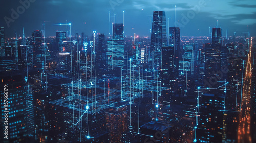 Wallpaper Mural Smart digital Innovation city with connection network reciprocity over the cityscape. of future smart wireless digital city and social media networking systems that connects people with in city Torontodigital.ca