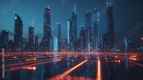 Wallpaper Mural Smart digital Innovation city with connection network reciprocity over the cityscape. of future smart wireless digital city and social media networking systems that connects people with in city Torontodigital.ca