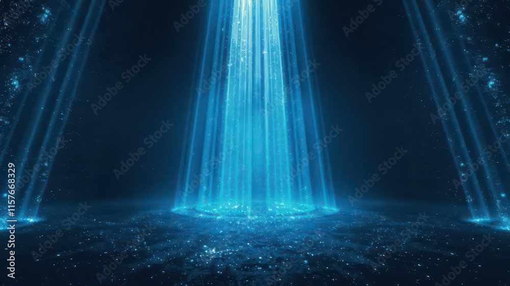 Fototapeta premium Mesmerizing blue light beams pierce darkness, creating ethereal glow, light effect, pattern, optical