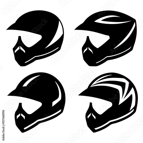 black silhouette motocross helmets icon photo