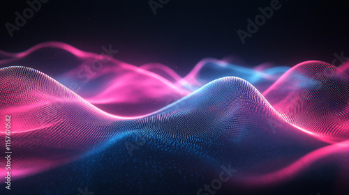3D animation looping on an abstract neon background featuring a wavy rotating line. ai generated