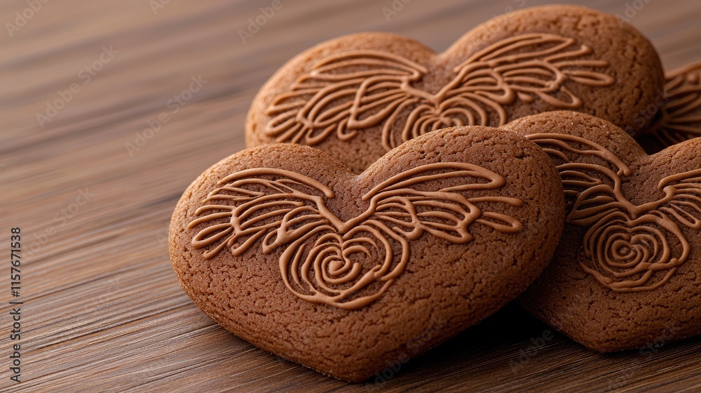 Baking delight heart shaped cookies with wing designs cozy kitchen food photography rustic setting creative baking ideas