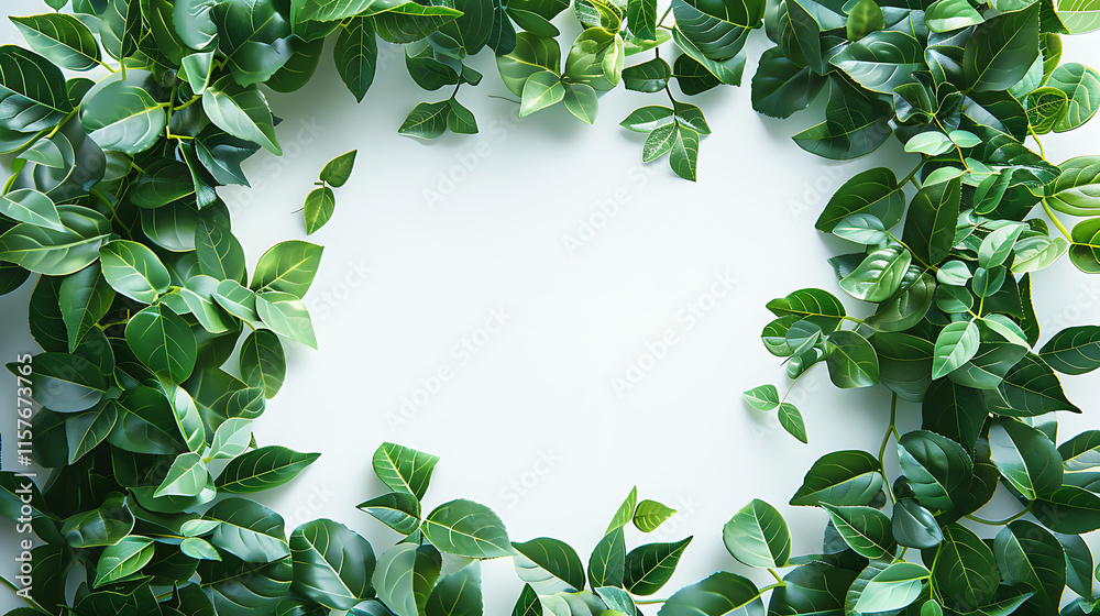 Fototapeta premium square cutout with nature green leaves placing a love concept invitation card wallpaper postcard ecology natural concept isolated white background for rustic wedding invitations 