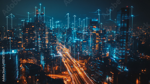 Wallpaper Mural Smart digital Innovation city with connection network reciprocity over the cityscape. of future smart wireless digital city and social media networking systems that connects people with in city Torontodigital.ca