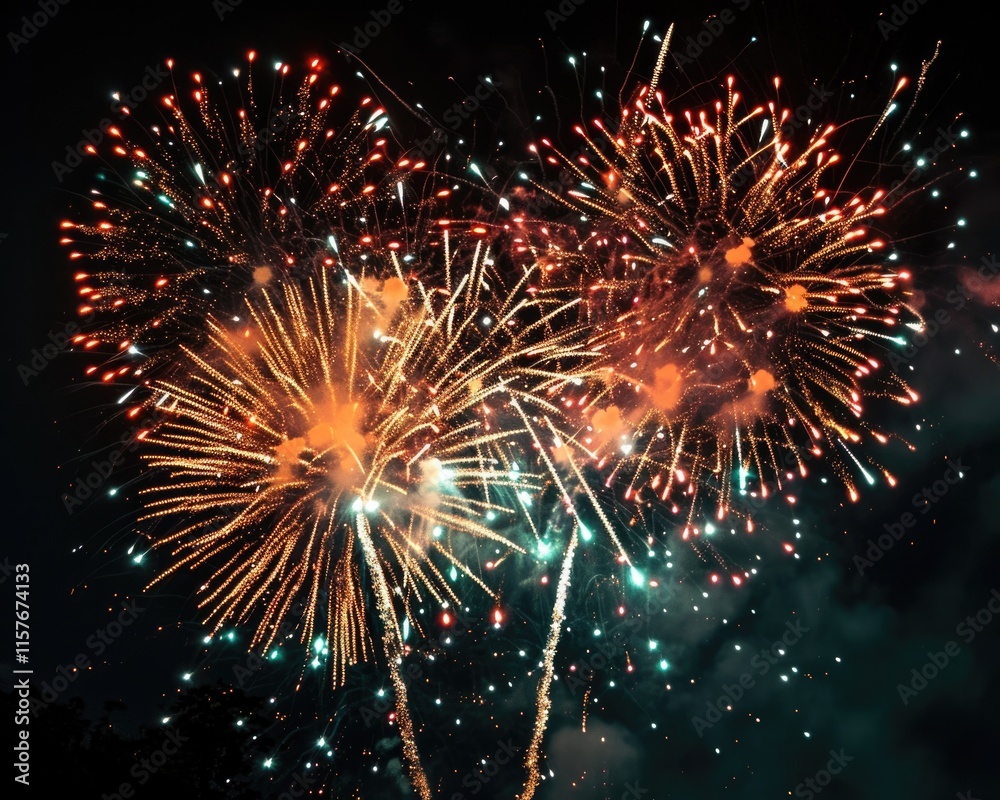 Night Sparkle: Vibrant Fireworks Illuminating the Sky in Celebration Night Sparkle: Vibrant Fireworks Illuminating the Sky in Celebration