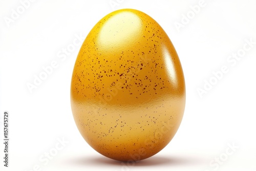 A single golden egg sits on a clean white surface photo