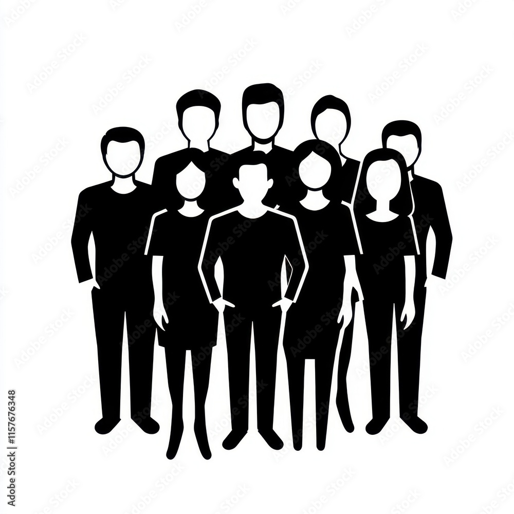 A diverse group of silhouettes representing teamwork and collaboration among individuals with varying appearances. A diverse group of silhouettes representing teamwork and collaboration among individuals with varying appearances.