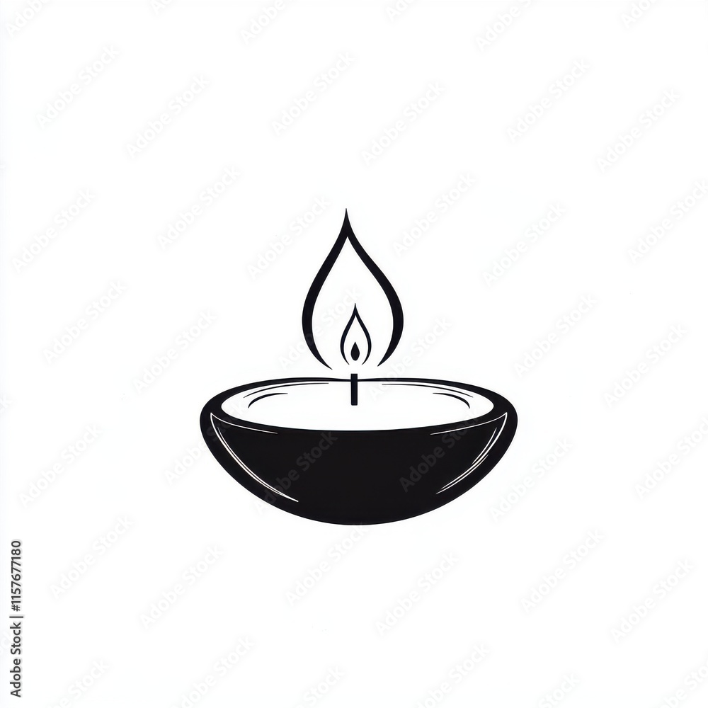 Stylized black and white illustration of a candle with a gentle flame icon. Stylized black and white illustration of a candle with a gentle flame icon.