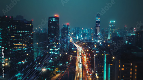 Wallpaper Mural Smart digital Innovation city with connection network reciprocity over the cityscape. of future smart wireless digital city and social media networking systems that connects people with in city Torontodigital.ca