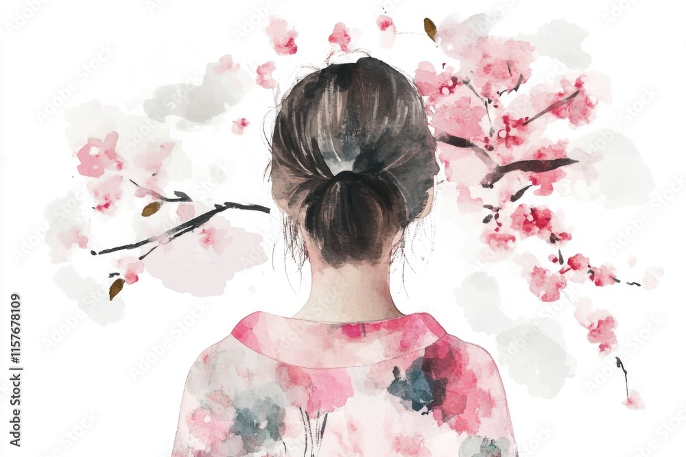 Fototapeta premium A portrait of a woman with a stylish bun and simple clothing, perfect for editorial or lifestyle use
