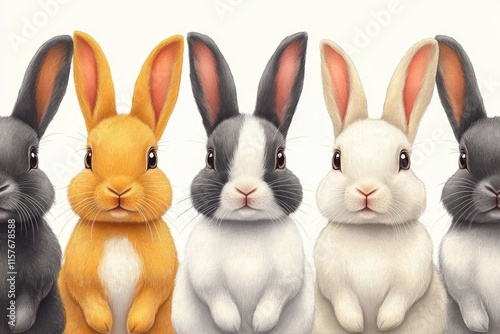 Rabbits sit together, friendly and relaxed