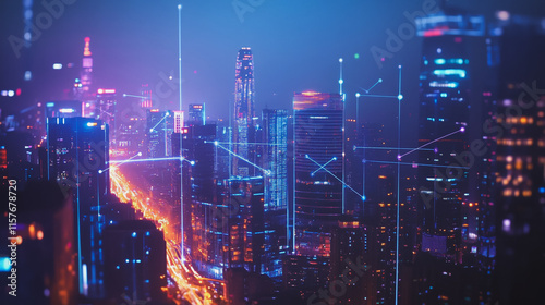 Wallpaper Mural Smart digital Innovation city with connection network reciprocity over the cityscape. of future smart wireless digital city and social media networking systems that connects people with in city Torontodigital.ca