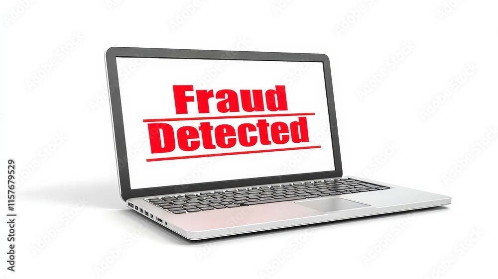 Pop-up warning on laptop screen indicating fraud detected with glowing effect. Pop-up warning on laptop screen indicating fraud detected with glowing effect.