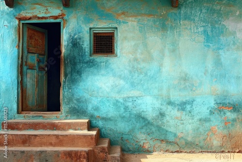 Rajasthan Village Scene: Artistic Rural House in India Decorated with Vibrant Colours