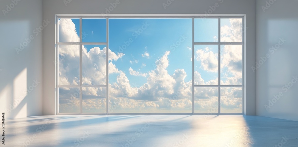 Fototapeta premium Vast open space with bright clouds and sunlight in modern architecture during daytime